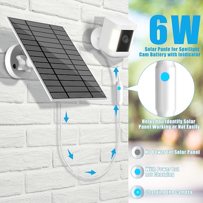 6W Solar Panel Compatible with Ring Spotlight Cam Plus/Pro and Stick Up Cam Battery, Solar Power Charger for Ring Cam with Indicator Light,13ft Cable IP66 Solar Panel USB-C and DC3.5mm Ports Rootora