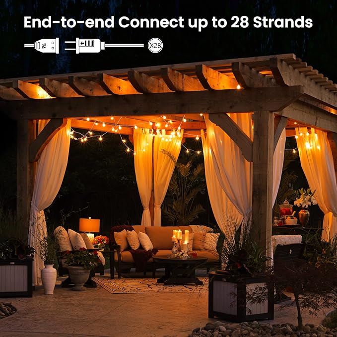 Brightown Outdoor String Lights, 50FT 25 G40 Bulbs Shatterproof Patio Lights, IP65 Waterproof Dimmable Hanging Connectable Globe LED Outdoor Lights for Backyard, Bistro, Porch, Deck, Balcony, White Brightown