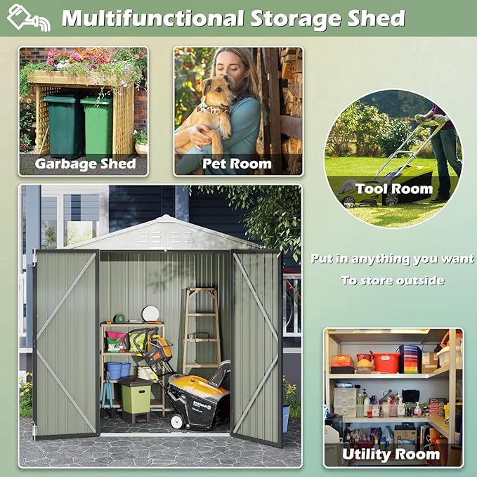 Devoko Outdoor Storage Shed 6 x 4 FT Lockable Metal Garden Shed Steel Anti-Corrosion Storage House with Double Lockable Door for Backyard Outdoor Patio (Gray) DEVOKO