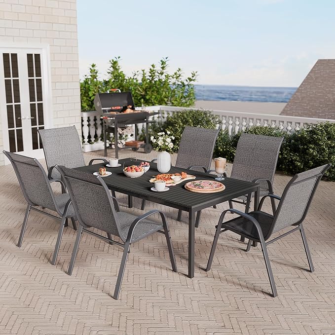 Betterhood Patio Chairs Set of 4, Stackable Outdoor Dining Chairs Set with Breathable Seat Fabric, All-Weather Powder-Coated Metal Frame for Deck, Pool Side and Backyard, 350LBS Capacity (Grey) Betterhood