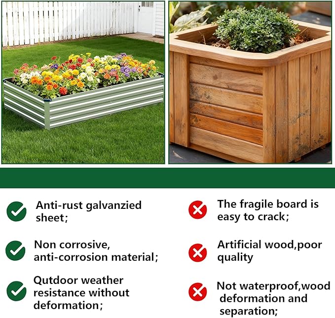 Vengarus 2 Pack 12x4x1FT Galvanized Raised Garden Bed Kit, Outdoor Metal Planter Box for Vegetables, Rectangular Steel Container, Easy Assembly (Sliver) Vengarus