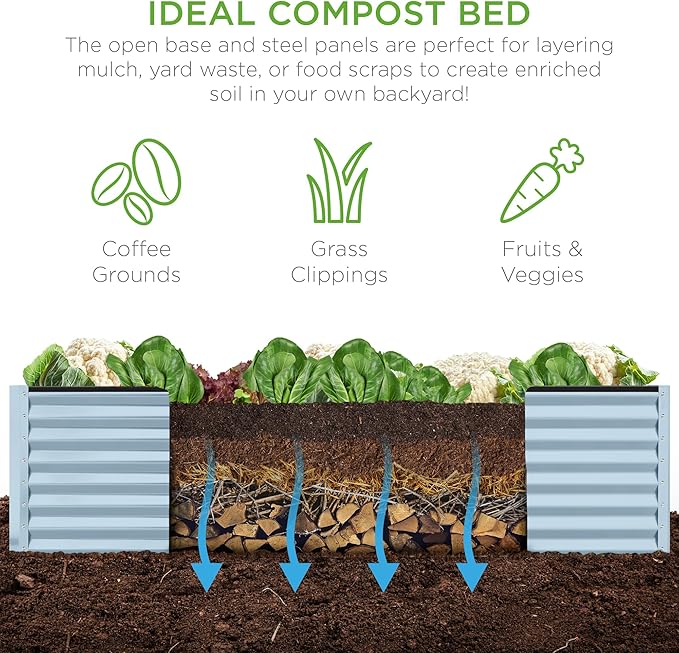 Best Choice Products 8x4x2ft Outdoor Metal Raised Garden Bed, Deep Root Planter Box for Vegetables, Herbs & Flowers, 478-Gallon Capacity, 100% Non Toxic Materials - Mist Blue BestChoiceProducts