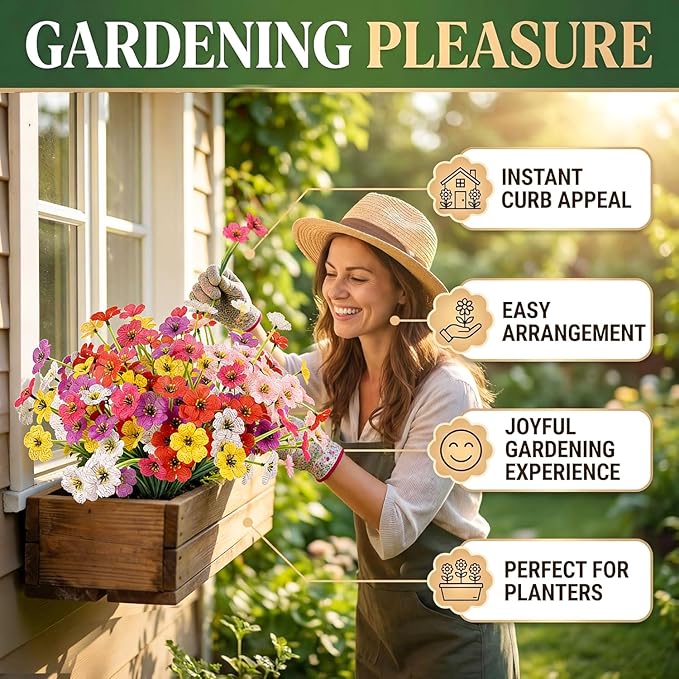 MACTING Artificial Spring Flowers for Outdoors 6 Bundles Fake Flowers UV Resistant Faux Plastic Plants No Fade for Planters Window Box Patio Porch Garden Yard Indoor Outside Decorations(Mix Color-1) MACTING