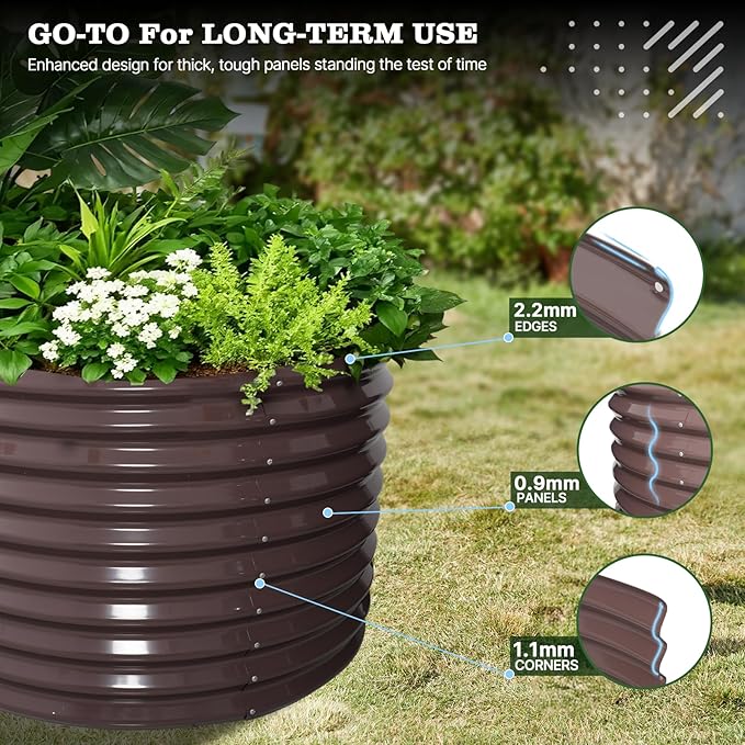 A ANLEOLIFE Set of 6, 30 Inch Extra Tall Galvanized Raised Garden Beds Kit, Large Oval & Round Metal Planters – Ideal for Backyard Vegetables Flowers Herbs, CaféBronze AAnleolife