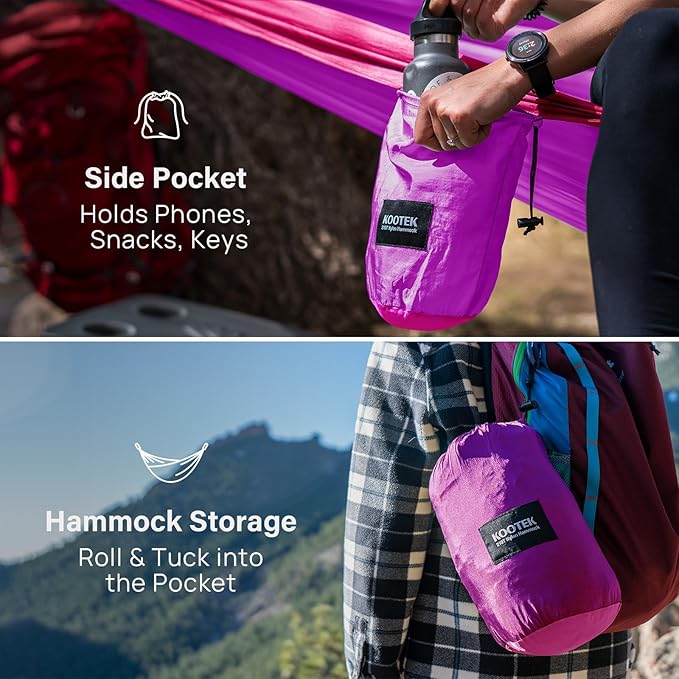 Kootek Camping Hammock, Portable Hammocks with Tree Straps & Attached Carry Bag, Camping Essentials Gear, Perfect for Outside Indoor Hiking Beach Backpack Travel Kootek