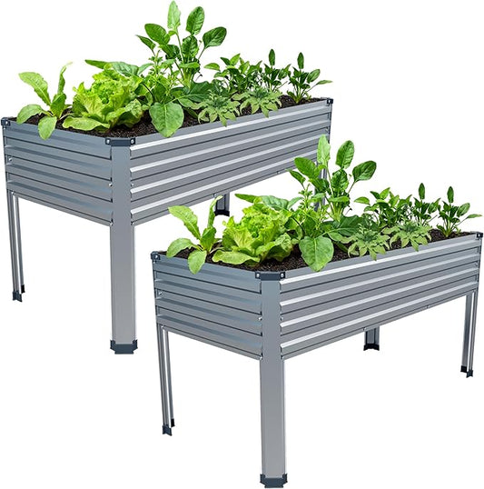 2PCS 48×24×30in Galvanized Raised Garden Bed,Metal Elevated Planter Box with Legs for Patio,Balcony,Backyard,300lb Capacity,Silver Easllre