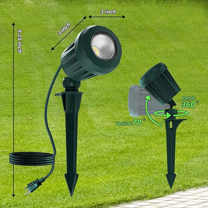 Spotlight Outdoor – 120V Plug-in, 2700K Warm White LED Landscape Spot Lights with RGB 3 Lenses for Yard, Garden, Lawn&Tree Decor, IP67 Waterproof, Perfect for Holidays&Everyday (2 Pack, Green) Holeva