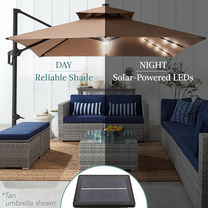 Best Choice Products 10x10ft Cantilever Patio Umbrella w/Base Included, Solar LED Lights 360 Rotation Large Offset Hanging Outdoor Shade for Deck Pool Backyard w/Stand – Burgundy BestChoiceProducts