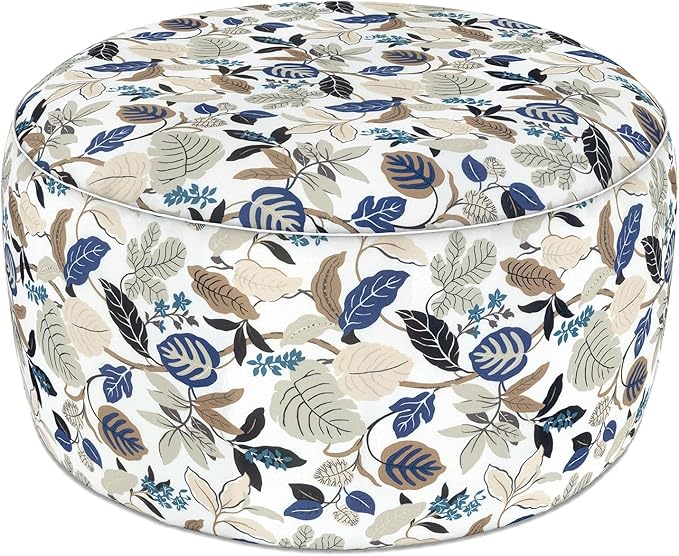 LVTXIII Indoor/Outdoor Extra Large Inflatable Ottoman Pouf D31 x H14 Inch, Round Footstool with Handle, Weather-Resistant Portable Furniture for Patio, Camping, Beach, Breeze Leaves Beige LVTXIII
