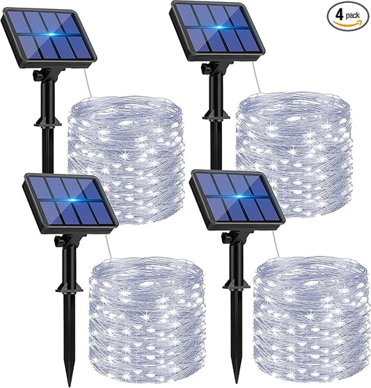 btfarm 4 Pack Solar String Lights Outdoor - 320LED 132FT Solar Fairy Lights Outside Waterproof 8 Modes, Copper Wire Twinkle Solar Powered Light for Garden Yard Tree Christmas Wedding Decor, Cool White btfarmdecorativelighting