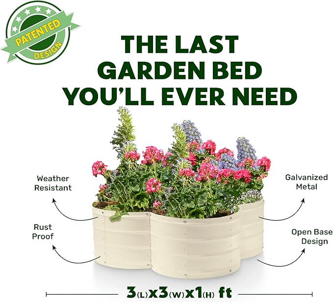 Plant & Plot Galvanized Raised Garden Beds Outdoor // 3×3×1 ft Planter Raised Beds for Gardening, Vegetables, Flowers // Large Metal Garden Box (White) // Patented Tool-Free Design PlantPlot