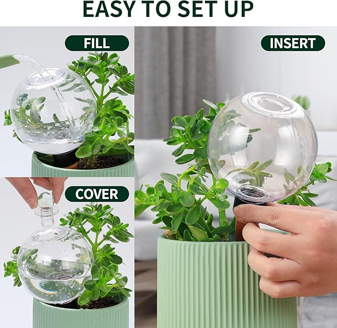 19 oz Extra Large Plant Self Watering Globes Top Fill, Plastic Water Bulbs, Slow Release Terracotta Self Watering Planter Insert, Plant Watering Devices System, Water Spikes Stakes, 4 Pack SoilaguaDirect