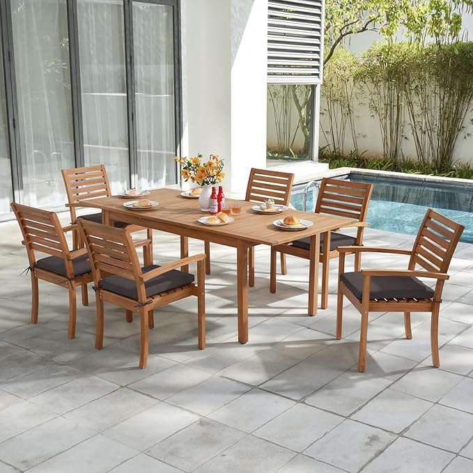 OC Orange-Casual Stackable Patio Dining Chairs Set of 6, Outdoor Acacia Wooden Chairs w/Armrest & Removeable Fabric Cushion, for Porch, Backyard, Garden, Indoor, Dark Grey OCOrange-Casual