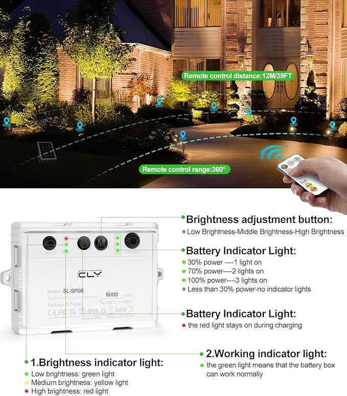 CLY 6 in 1 Solar Spotlights Landscape Outdoor Garden, Solar Spotlights IP66 Waterproof Landscape Lighting with Remote 18M Cable for Garden, Lawn, Patio, 2700K/4000K/6500K CLY