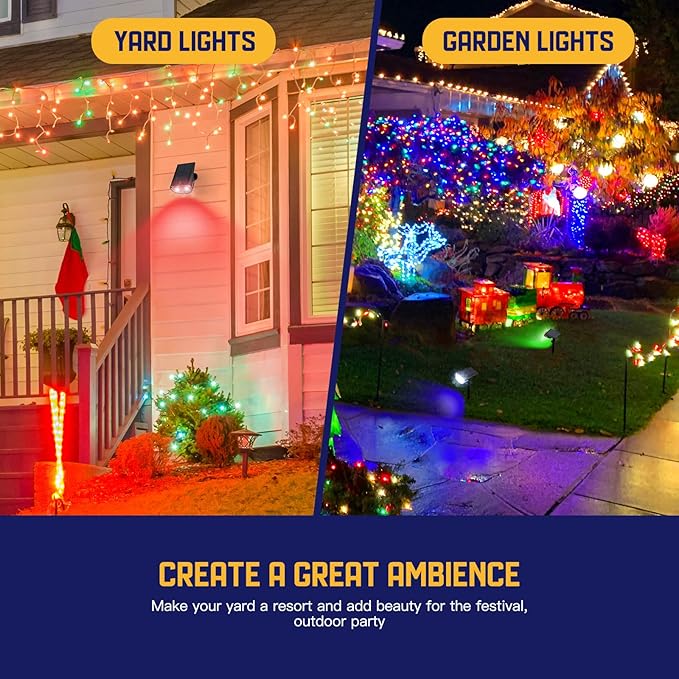 Kyosho Solar Color Spot Lights Outdoor, 9 Lighting Modes Halloween Christmas Lights, 38 LEDs Color Changing Waterproof RGBW Multicolor Tree Pool Solar Spotlight, 2 Pack Kyosho