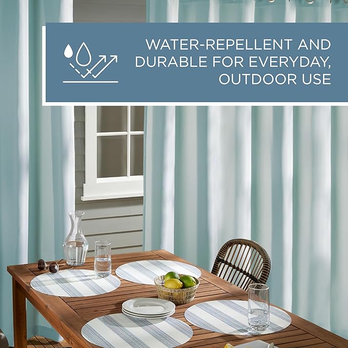 Town & Country Basics Cabana Solid Heavyweight Indoor Outdoor Curtains, Light Filtering Opacity with Grommet Top, Water Repellent, 2-Pack Set, 54"x120", Blue TOWN+%26+COUNTRY+BASICS