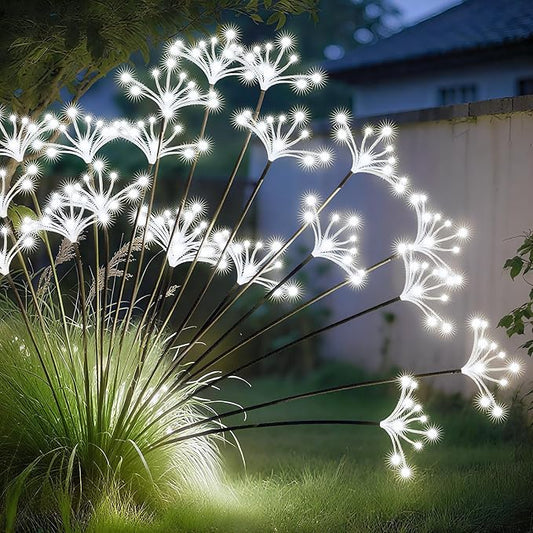 JJGoo Solar Garden Lights, New Upgraded 2 Pack Solar Swaying Starburst Light, Waterproof Fireworks Outdoor Lights, Yard Patio Pathway Decoration, White JJGoo