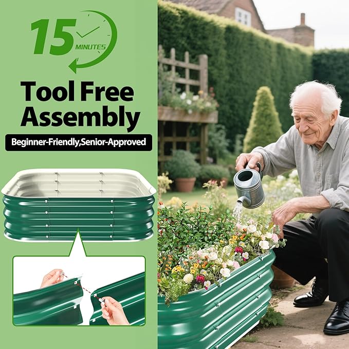 Galvanized Raised Garden Bed for Gardening, 3x3x1ft Metal Square Planter Boxes Outdoor for Vegetable,Flower,Herb,Modular Above Ground Growing Container,Green Rootora
