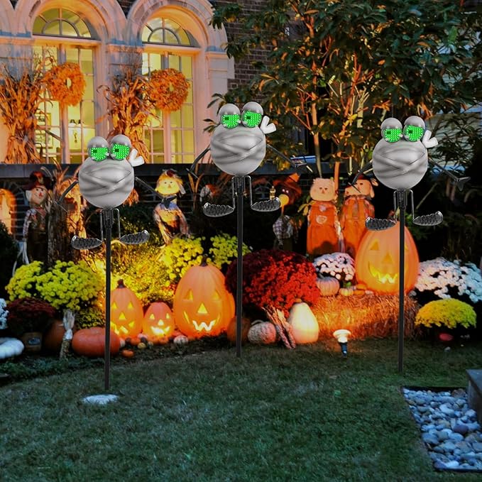 Halloween Pathway Lights 38.2" with Realistic Eye Movement, Mummy Halloween Lawn Stakes for Cute Outdoor Decorations with Solar Eyeball Lights YHSOLAR