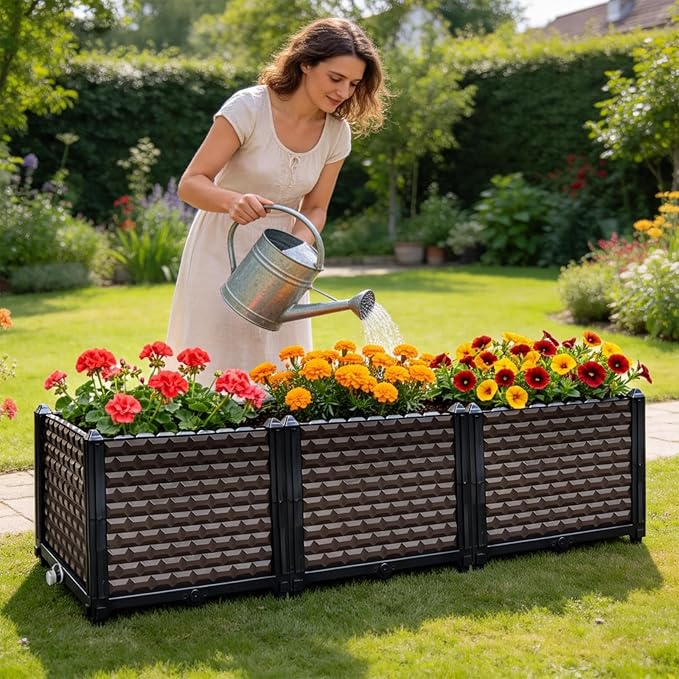 Large Planters for Outdoor Plants 14" Tall Planter Box, Raised Beds for Gardening Self Watering, Elevated Planter Box with Legs, Rectangular Garden Planters for Outdoor Plants Flowers, 47.2"L x 15.7"W TooCust