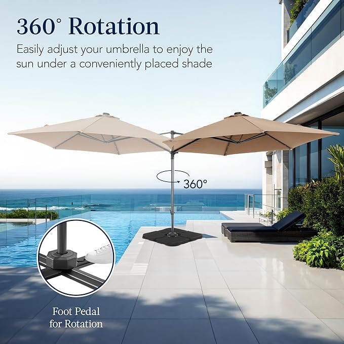 Best Choice Products 10ft Solar LED Offset Cantilever Hanging Market Patio Umbrella, Smooth 360° Rotation, 8 Sturdy Ribs, Easy Adjustment - Tan BestChoiceProducts
