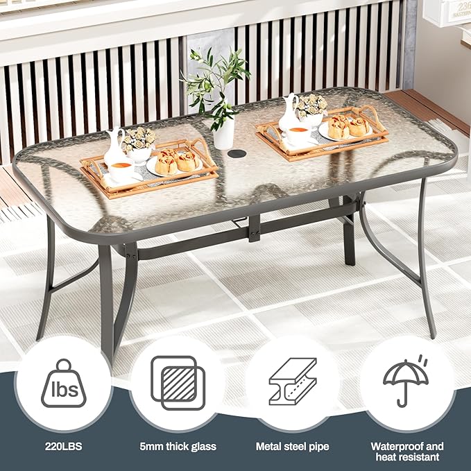 TLSUNNY 7 Pieces Patio Dining Set, Outdoor Table and Chairs W/1.69″ Umbrella Hole, 30"X 55" Table and Stackable Textilene Chair, All Weather Patio Furniture Set (Umbrella not Included) (Brown) TLSUNNY