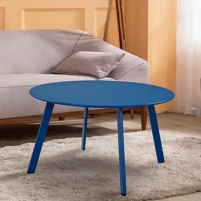Grand patio 28-inch Round Steel Coffee Table, Outdoor Patio Side Table, Great for Backyard Patio Deck, Peacock Blue GrandPatio