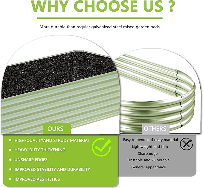 8x4x2FT Galvanized Raised Garden Bed,Galvanized Planter Boxes Outdoor, Large Metal Raised Garden Beds for Vegetables-Green AyenGuard