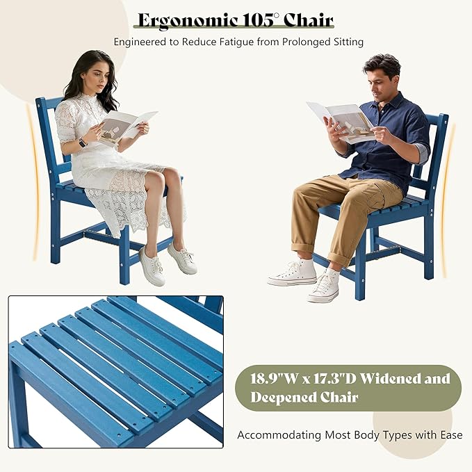 AMERLIFE 5 Piece HDPE Outdoor Dining Table & Chairs Set, All-Weather Patio Table and Chairs Set Furniture with Umbrella Hole for Garden, Backyard, Poolside, Seaside, Blue AMERLIFE