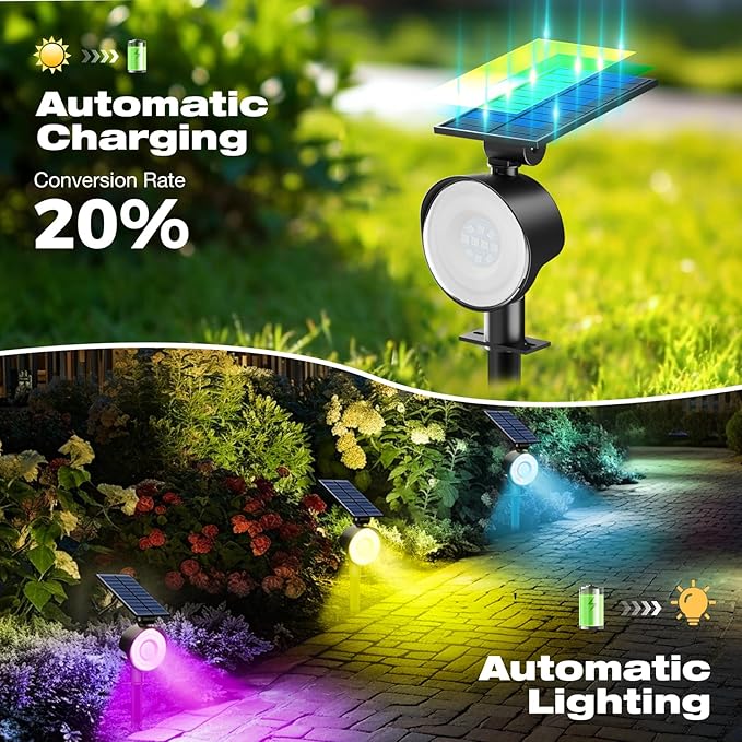 nipify 2 Pack Solar Spot Lights Outdoor Waterproof, Solar Spotlight Light for Outside Yard Landscape Lighting Pathway Lights Wall Auto On/Off, RGB Nipify