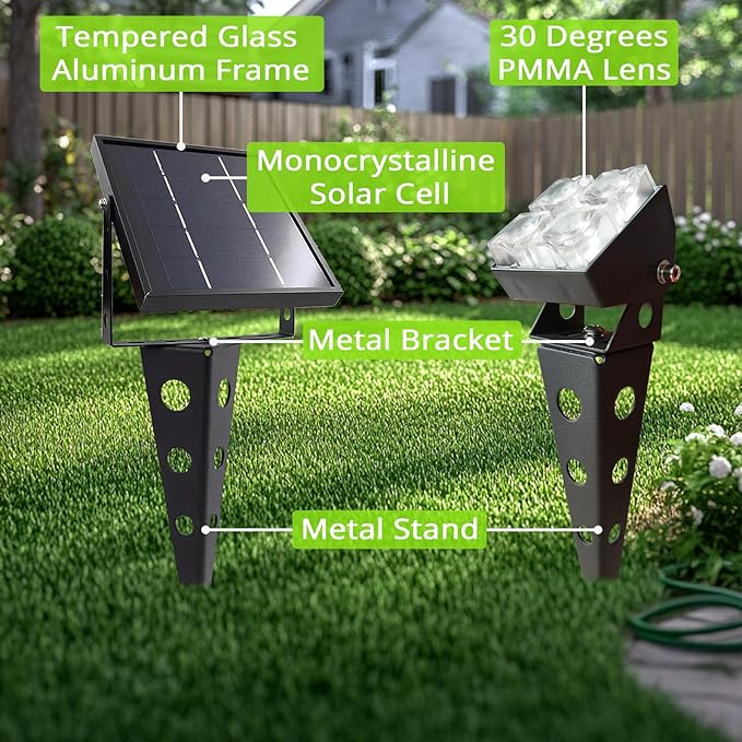 Solar Spot Lights Outdoor Waterproof IP65 Landscape Spotlights with Metal Stake 42ft Cable 3-in-1 Cool White Auto On/Off Dusk to Dawn Uplights for Flag Pole Trees Garden Yard Landscape Downlight Sunlife