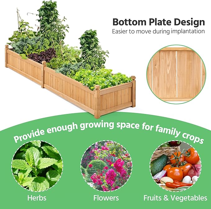 Yaheetech 90.5″ L×23.5″ W×16″ H Wooden Raised Garden Bed, Horticulture Wood Rectangular Garden Planter Outdoor, Raised Planter Box for Yard/Greenhouse/Vegetable/Flower/Herbs, Light Brown Yaheetech