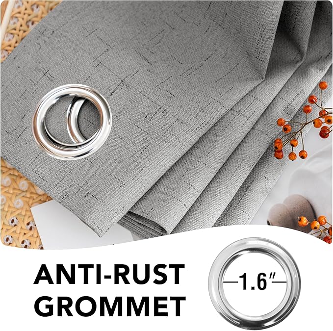 H.VERSAILTEX Linen Blackout Curtains 72 Inches Long 100% Blackout Thermal Insulated Textured Linen Look Curtain Draperies Anti-Rust Grommet, Energy Saving with White Liner, 2 Panels, Dove Gray HVERSAILTEX