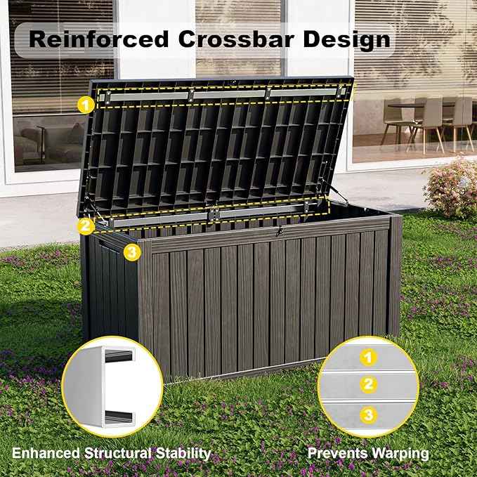180 Gallon Outdoor Storage Box, Large Resin Deck Box for Patio Furniture Cushion Garden Tools, Waterproof and Lockable Design(Black)