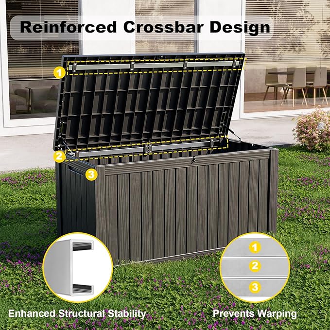 DRATO 150 Gallon Outdoor Storage Box, Large Waterproof Deck Box, Lockable Resin Storage Container with Reinforced Support for Patio Cushions, Garden Tools, UV-Resistant Outdoor Chest（Black，150 Gallon） DRATOprovidesawarmandcozy