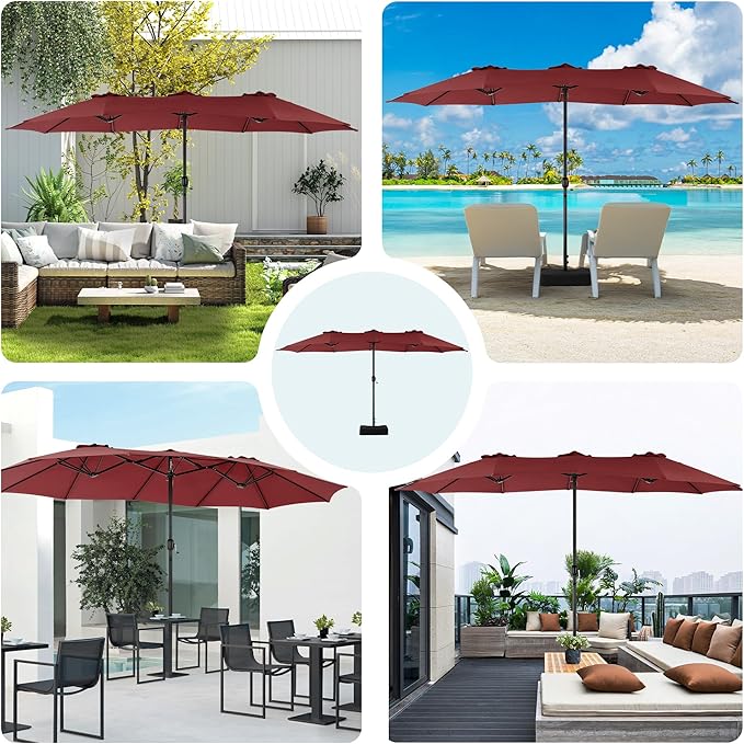 DUMOS 15FT Large Patio Umbrella with Base Included, Rectangle Table Umbrella Outdoor Patio, Outside Umbrellas for Deck, Market, Backyard, Wine Red DumosLifestyle