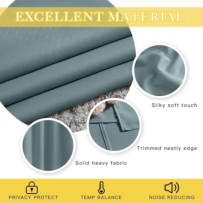 NICETOWN Blackout Curtain for Sliding Door, Patio Door Curtains, Grommet Thermal Insulated Room Divider Curtain Drape for Living Room/Bedroom (Greyish Blue, W80 x L84, 1 Panel) NICETOWN