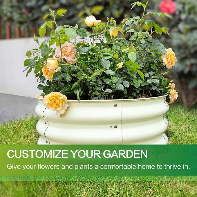 GARDMAX 2 Pack 2x2x1FT Galvanized Round Raised Garden Bed Kit, Metal Planter Boxes Outdoor with Easy Assembly, Large Garden Bed for Vegetables, Fruits, Flower, Herbs Milk White ChooseGardmaxforbetterlife