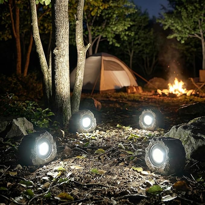 Solar Rock Lights Outdoor Garden Waterproof - Super Bright LED Solar Spotlights, Solar Powered Landscape Path Decorative Garden Stone Lights for Pathway, Walkway, Yard, Patio (4 Pack) Candieslife