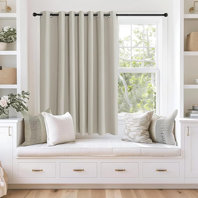 NICETOWN Blackout Curtains 63 inches Long for Living Room Bedroom, Grommet Thermal Insulated Room Divider Drape Window Treatment for Sliding Patio Door, W100 x L63, 1 Panel, Natural NICETOWN