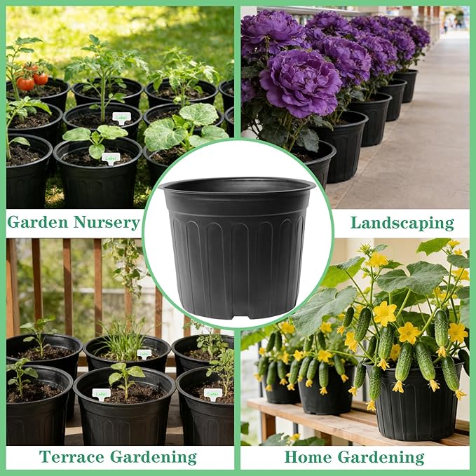 24-Pack 3 Gallon Flexible Plastic Plant Pots with 30Pcs Plant Labels,Thickened Soft Seed Starting Container for Indoor Outdoor Plants, Seedlings, Vegetables, Succulents and Cuttings Niiiice