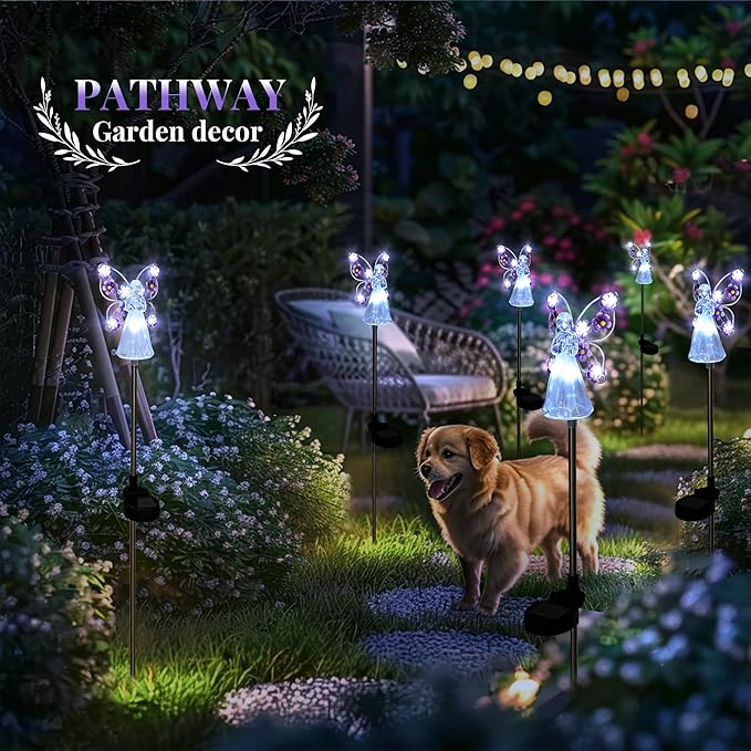 GIGALUMI Solar Angel Garden Stake Lights - 4 Pack Angel Solar Lights Outdoor Garden, Eternal Light Angel with 7 LEDs for Cemetery Grave Decorations, Memorial Gift, Christmas Yard Art, Sympathy Gift GIGALUMI
