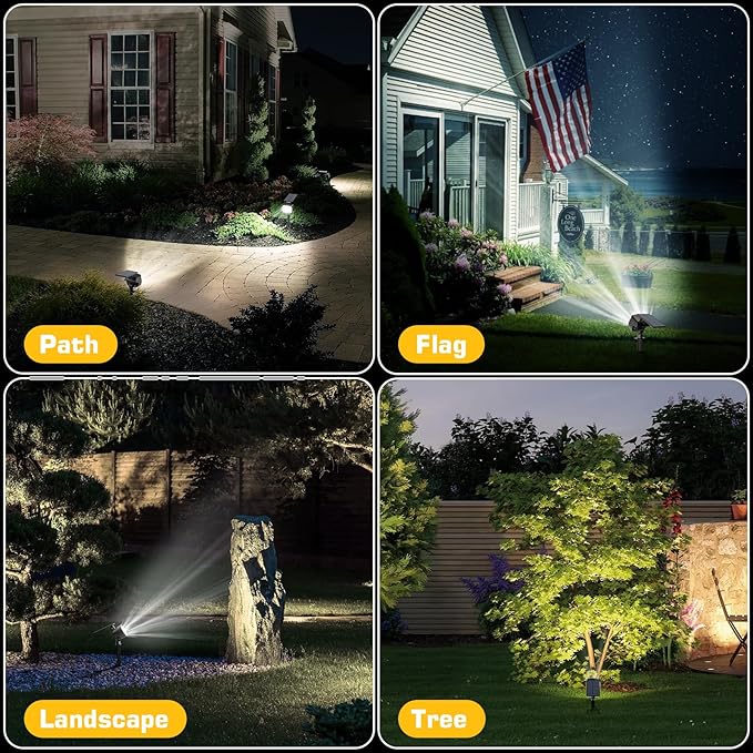 Kaxiida Solar Spot Lights Outdoor Waterproof - 2026 Upgrade 3 Level Ultra Bright Spot Lights Uplights, LED Landscape Spotlight for Tree, Pathway, Wall, Adjustable Solar Panel Auto On/Off Home