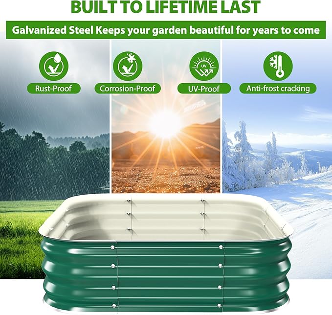 Galvanized Raised Garden Bed for Gardening, 3x3x1ft Metal Square Planter Boxes Outdoor for Vegetable,Flower,Herb,Modular Above Ground Growing Container,Green Rootora