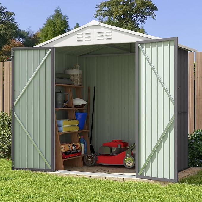 Patiowell 6x4 FT Outdoor Storage Shed, Water-Resistance Metal Outdoor Sheds with Vents & Lock, Garden Shed of Galvanized Steel for Lawn, Patio, Backyard Garden Tools, Bikes, Gray Patiowell