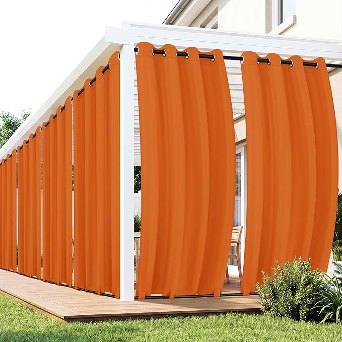 Outdoor Curtains for Patio Waterproof 6 Panels - Windproof, Privacy, Weatherproof Outside Drapes for Gazebo Pergola Porch, Grommet Top and Tab Bottom, 54x95 Inch, Mecca Orange RichSets