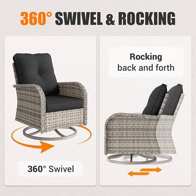 9-Piece Outdoor Patio Furniture Set with Rocking Swivel Chair Wicker Sectional Sofa Set, Patio Conversation Set with Thickened Cushions & Coffee Table for Garden, Backyard, Dark Grey MuphyersPatioFurniture