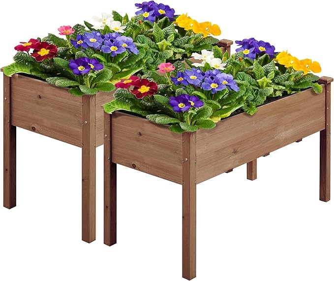 Yaheetech 2pcs Raised Garden Bed 48x24x30in Elevated Wooden Horticulture Planter Box with Legs Standing Growing Bed for Gardening/Backyard/Patio/Balcony, Dark Brown Yaheetech