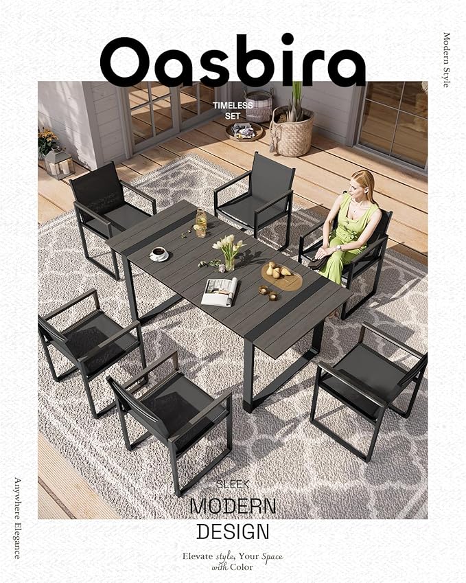 Outdoor Dining Chairs Set of 2, Aluminum Patio Dining Chiars with Textilene Mesh, 2 Piece Outdoor Chiars for Garden, Backyard, Deck (Charcoal) Oasbira