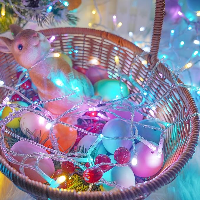 Connectable 200 LED Easter Lights Indoor Outdoor with Timer, 66FT 13 Modes Easter Pastel Lights Multicolor Lights, Waterproof Twinkle Fairy Lights Plug in Clear Wire for Christmas Bedroom Easter Decor SANJICHA